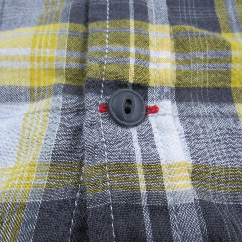 The North Face‎ Shirt Men Large Yellow Black Plaid Hiker Camp Outdoors Slim Fit